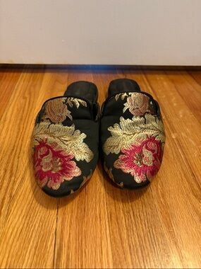 Birdies The Phoebe Black Floral Jacquard Slip-On Mules